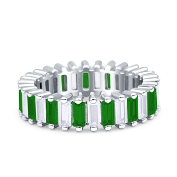 Emerald Cut Full Eternity Ring Green Emerald CZ 925 Sterling Silver Wholesale